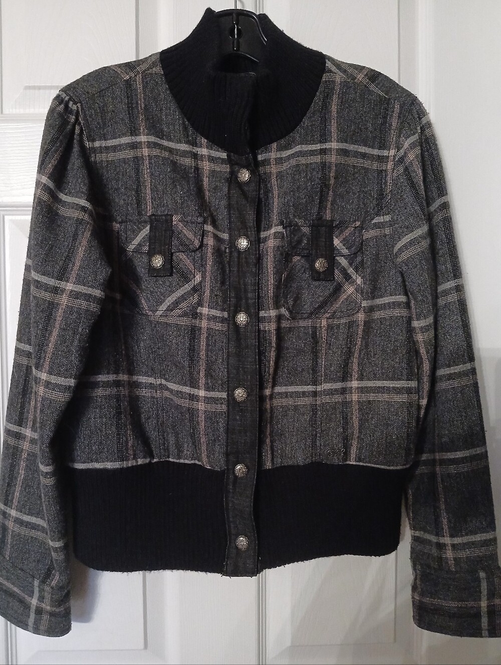 Point Zero Nicole Benisti Plaid Cropped Bomber Jacket Size L 10/12